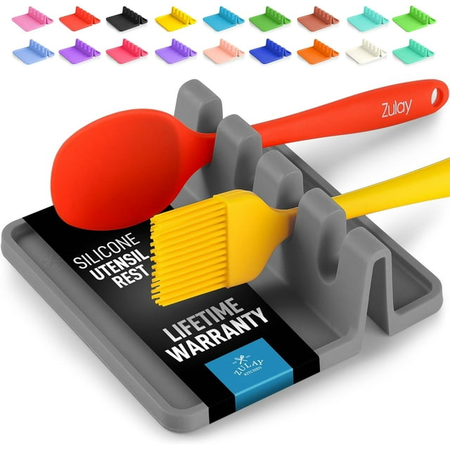 Zulay Silicone Utensil Rest with Drip Pad for Multiple Utensils BPA-Free Stove Top - Gray