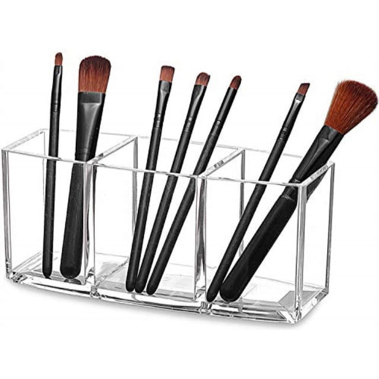 acrylic makeup brush organizer holder clear cosmetic brushes storage with 3 slots