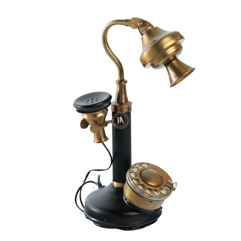 Antique Decor Candlestick Telephone Non-Working Rotary Dial Home Decor Desktop Shelf Decor (Black-Shining)