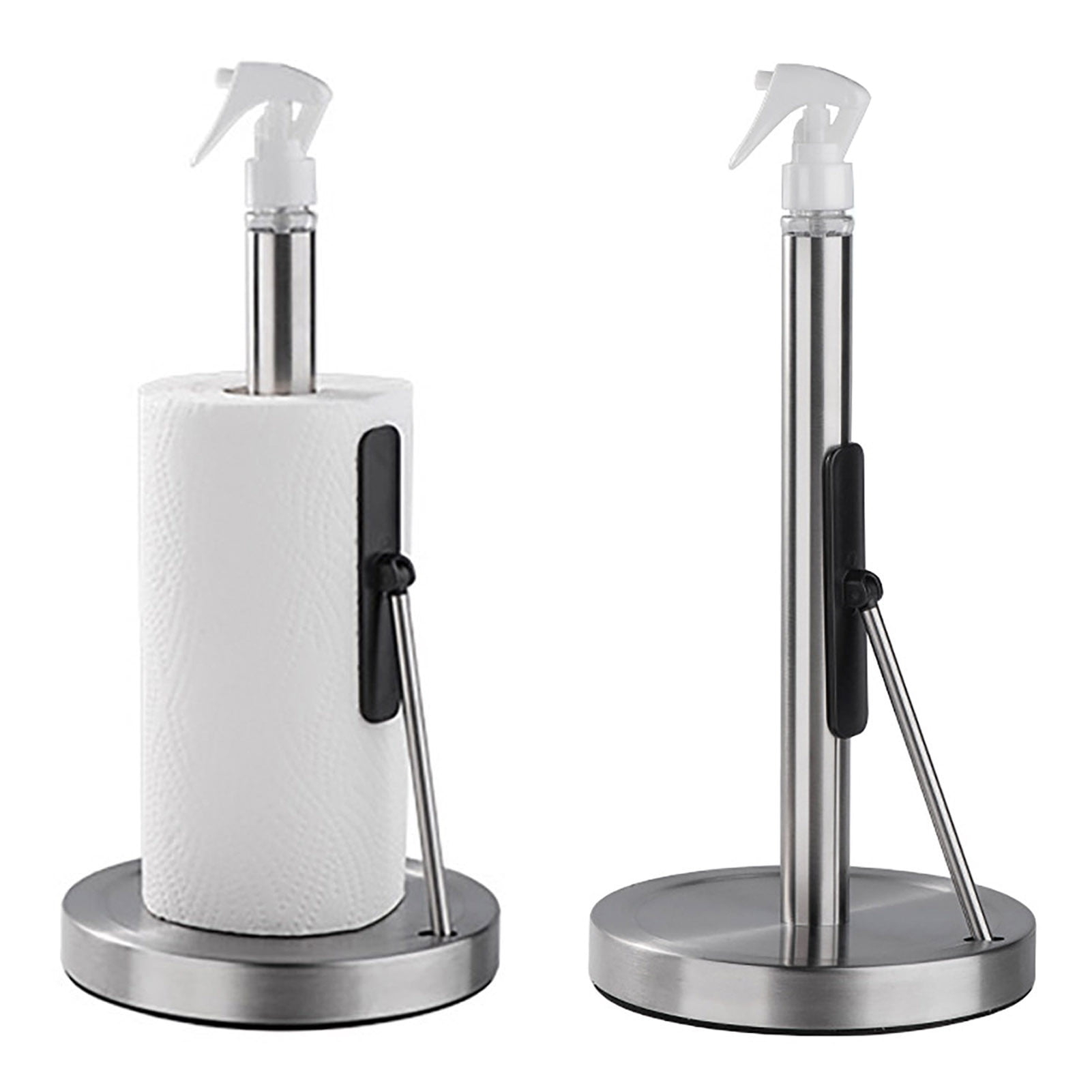 Washranp Paper Towel Holderwith Spray Bottle,Stainless Steel Easy to Tear Paper Towel Dispenser Weighted Base Adjustable Spring Arm to Hold Any Type of Paper Towels