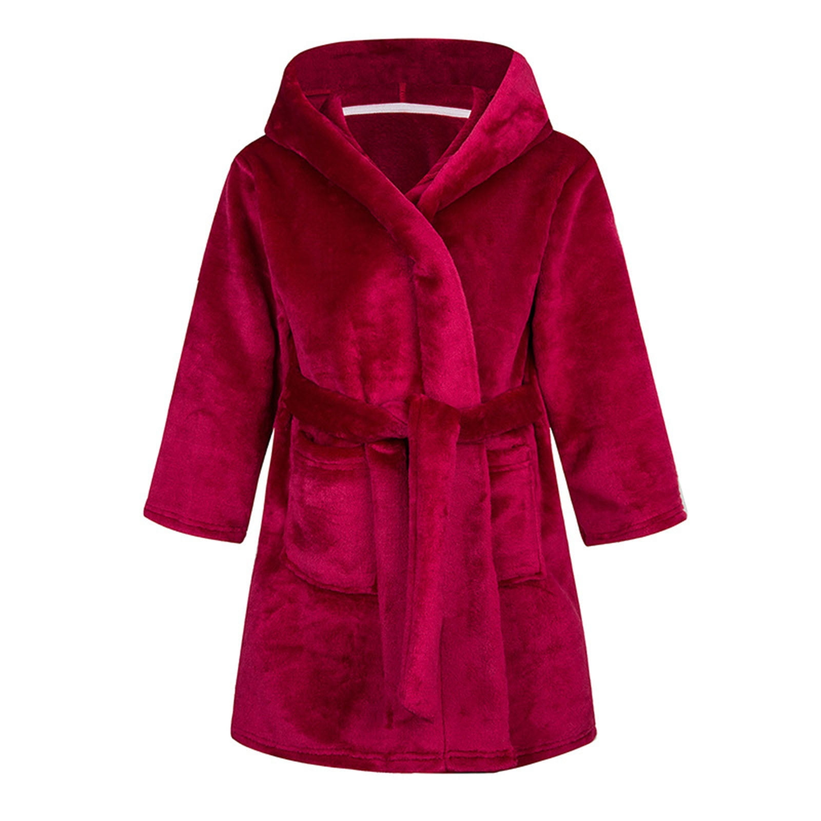 Lands' End Kids Fleece Hooded Robe - 4 - Red