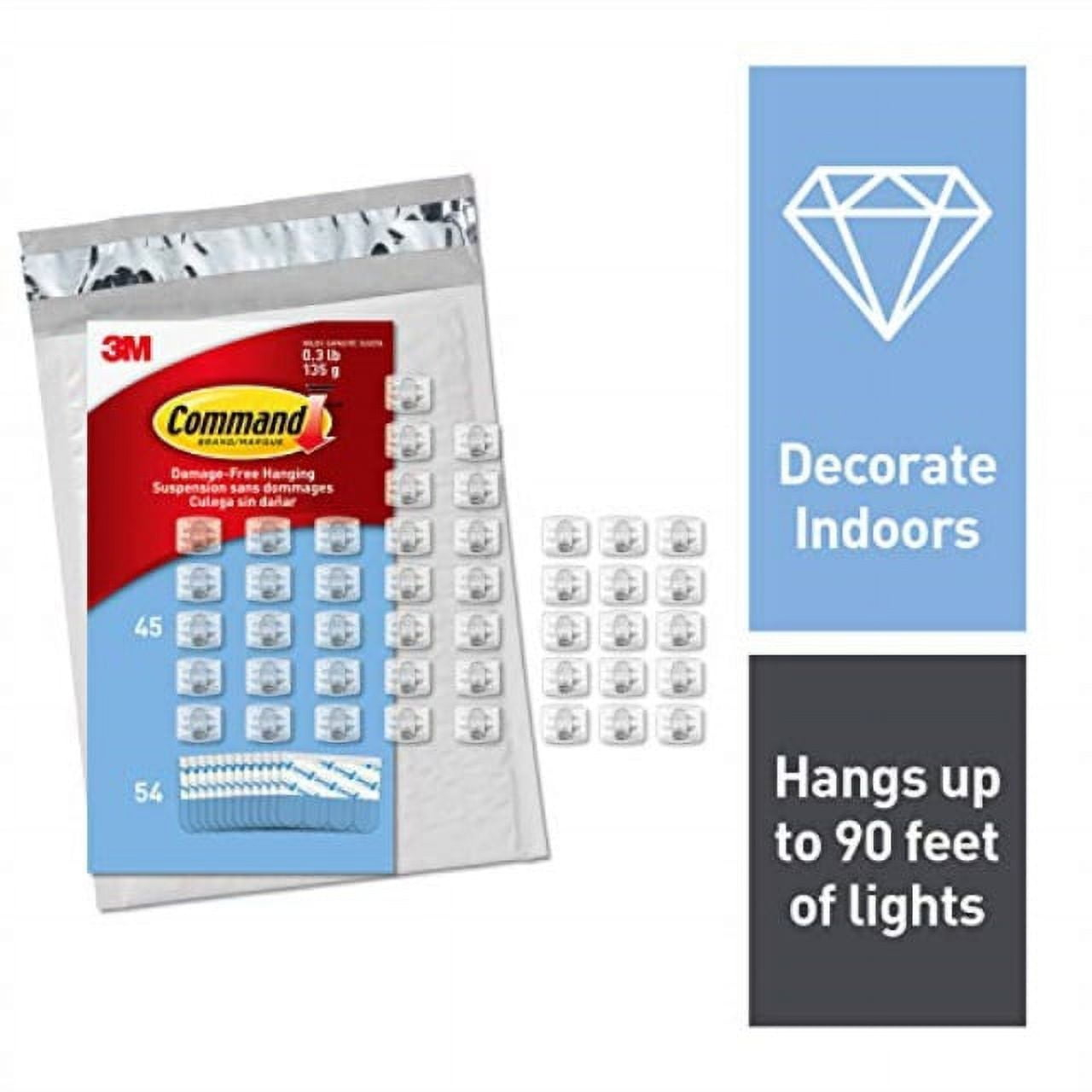 Command Clear Mini Light Clips, 45 Clips, 54 Strips - Easy to Open Packaging, Decorate Damage-Free