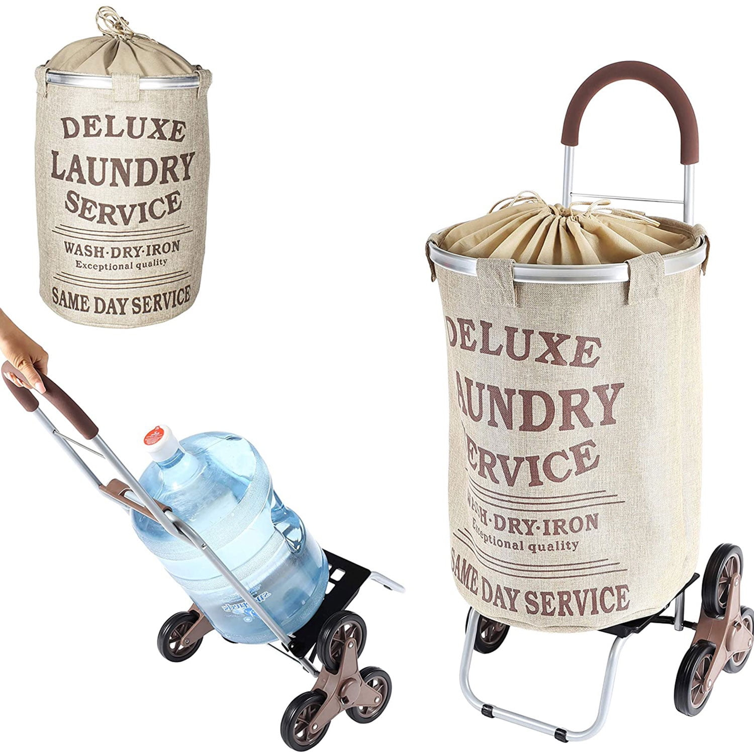 dbest products Stair Climber Trolley Dolly with Laundry Hamper, Beige