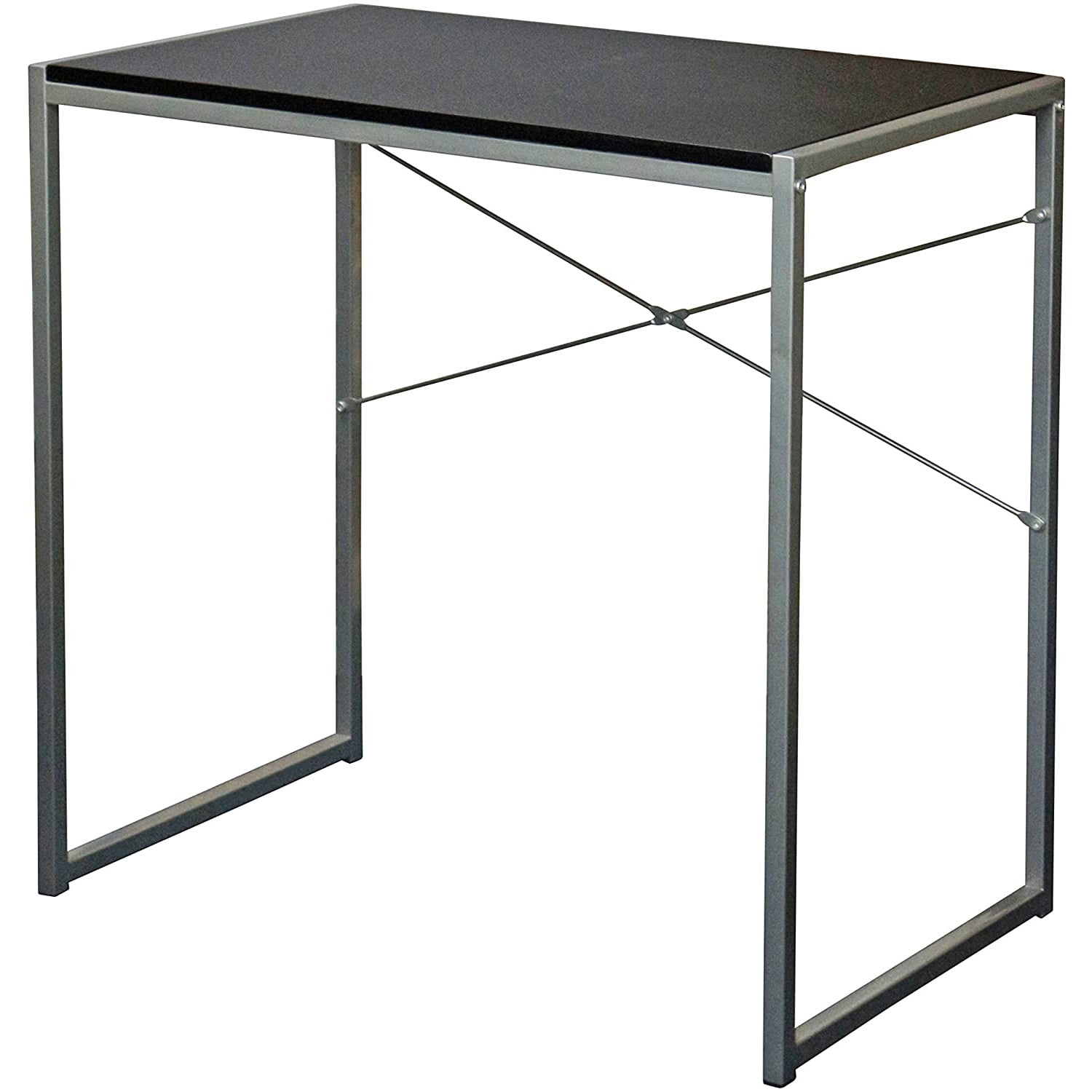 eHemco Multifunction Rectangular Home Office Writing Study Desk with Black Top and Silver Legs