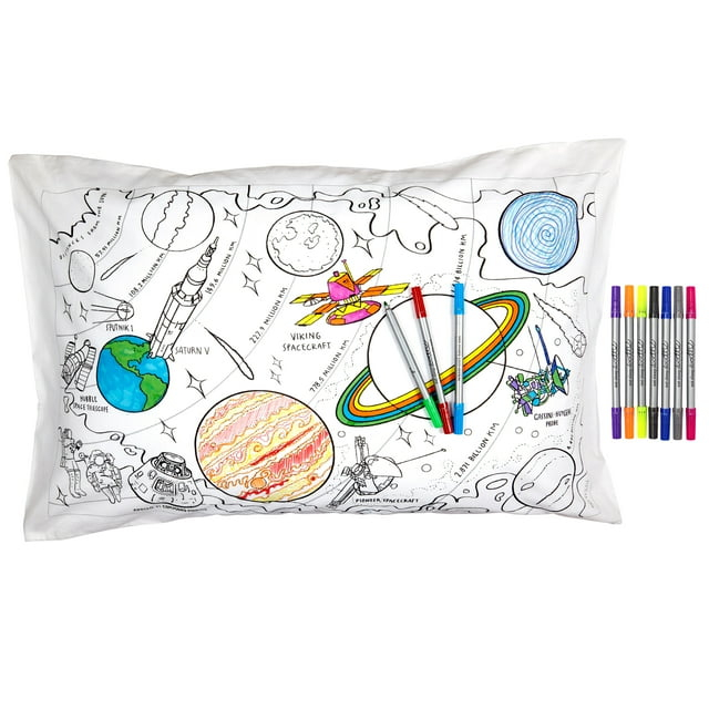 eatsleepdoodle Coloring Cotton Pillowcase with washable markers - Space Explorer Color in Activity Craft Kit Age 3+