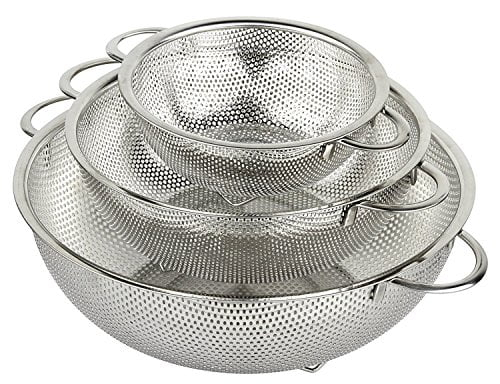 holm 3-Piece Stainless Steel Mesh Micro-Perforated Colander Set (1-Quart, 2.5-Qu