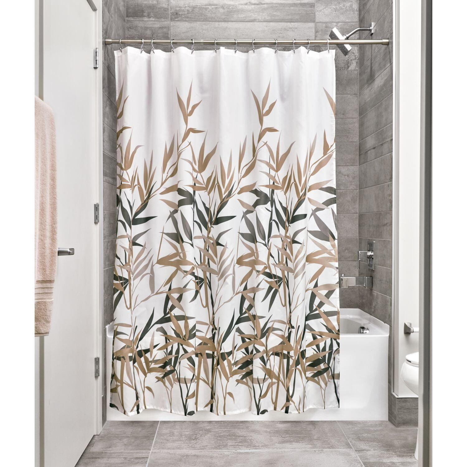 iDesign Black and Tan Polyester Standard Shower Curtain, 72" x 72"