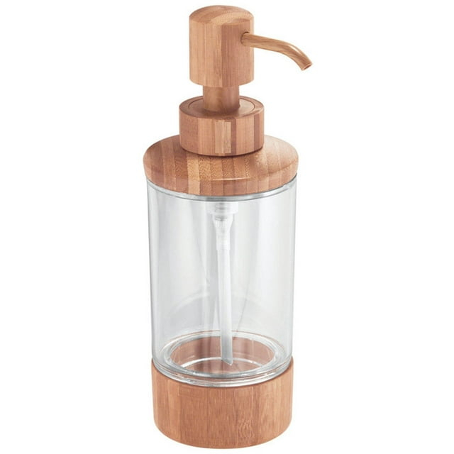 iDesign Formbu Soap and Lotion Dispenser Pump Kitchen or Bathroom, Clear/Natural Bamboo