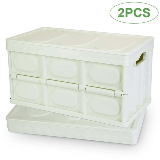 iMounTEK Contenedor de Almacenamiento Plegable con Tapa Cajas de Almacenamiento Plegables de Plástico Grandes de 56 L para Organizar Cajas de Almacenamiento Apilables, Paquete de 2 (Verde)