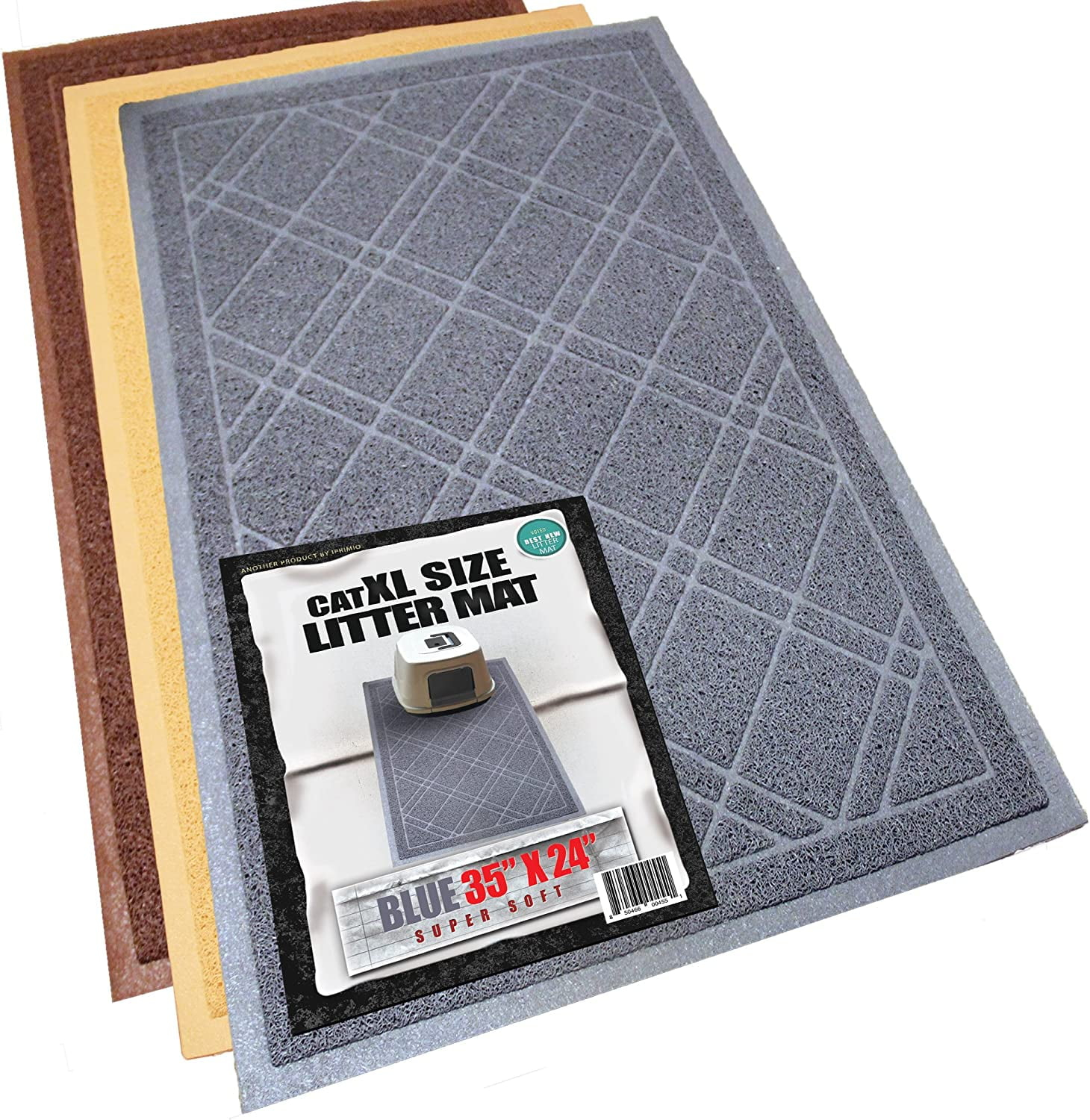 iPrimio Cat Litter Mat - Traps Litter from Paws and Box - Extra Soft Mesh – Phthalate & BPA Free - Suitable for Giant, Jumbo, Small Cats and Kittens - Extra Large (35” x 23.5”) - Blue Gray