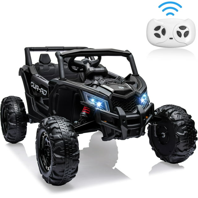 iRerts 24V Powered Ride on Car UTV, Larger Seat Kids Ride on Toys with Remote Control, Bluetooth, Music Player, Spring Suspension, LED Lights, Kid Car 4 Wheeler Electric Vehicles for Boys Girls, Black