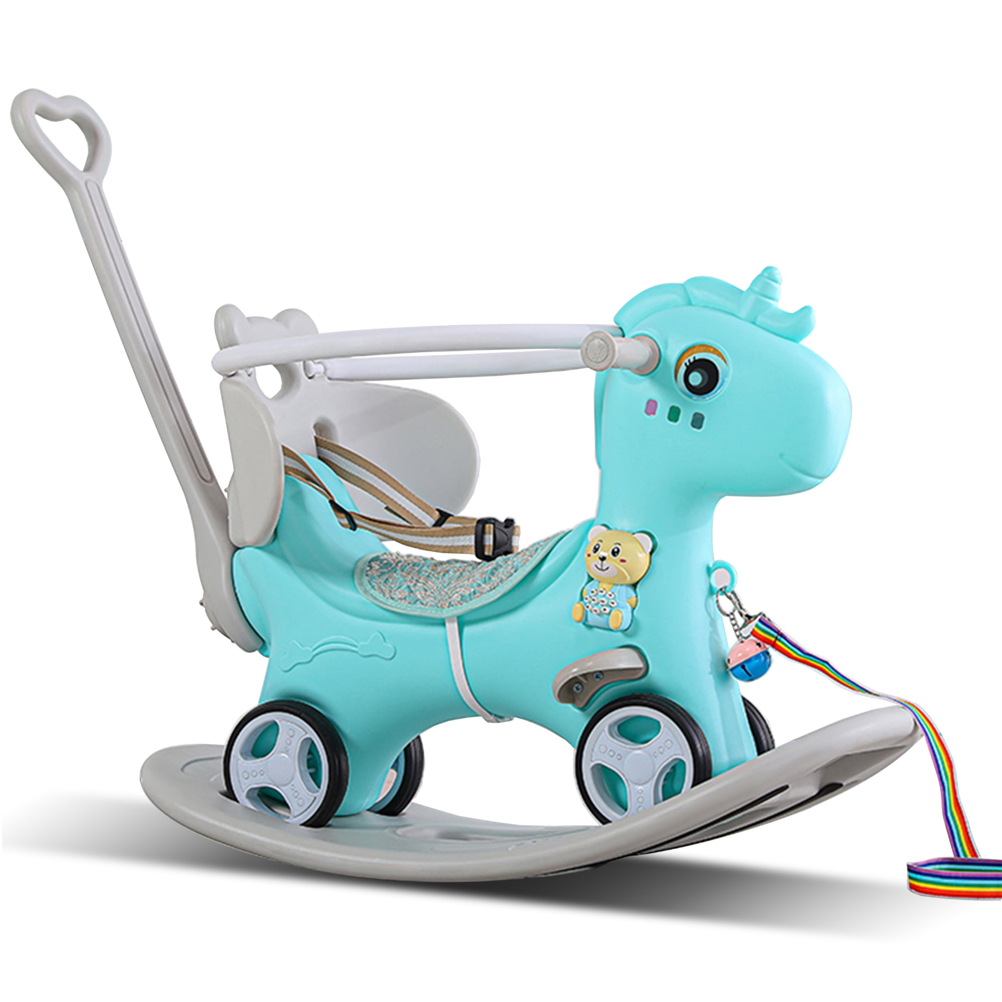 MONTARY Rocking Horse for Toddlers 1-3 Years, 4 in 1 Baby Rocking Horse Toy Fun Birthday Gift, Ride on Toys for Boys with Balance Bike Push Cart Detachable Balance Board