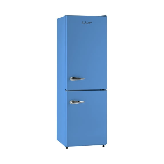 iio 24" 11 Cu Ft Bottom Freezer Retro Refrigerator Fridge for Bedroom, Multiflow 360°, Small Mini Ice Cube Tray, 1 Fruit container, LED Dorm Office Beverage Quiet Compressor, Light Blue (Right Hinge)