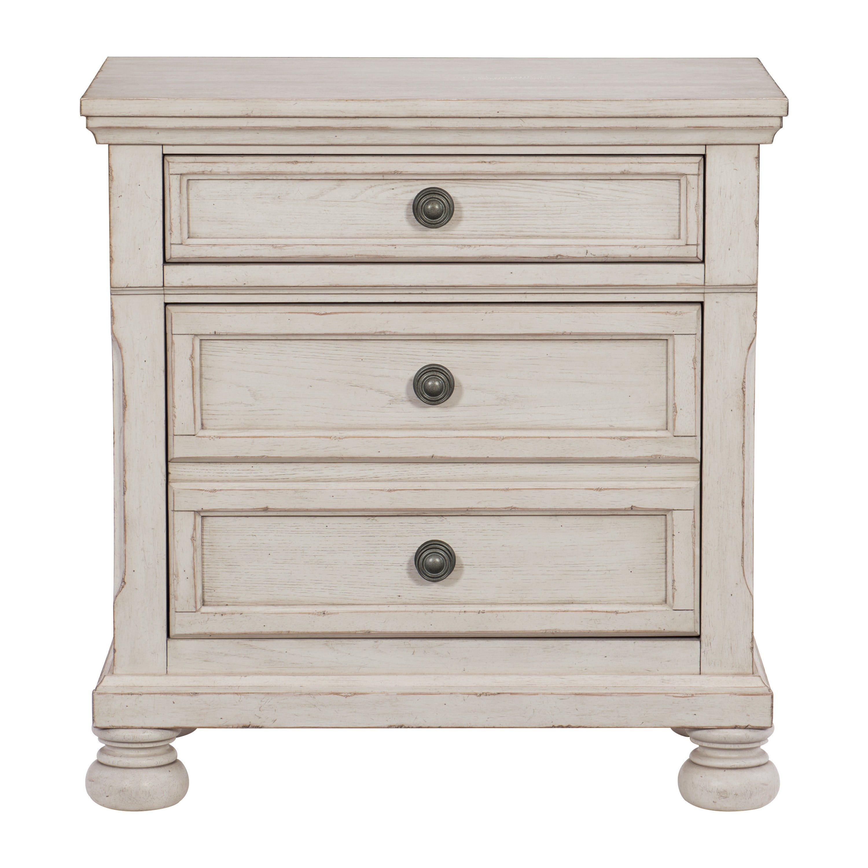 Cottage 2 Drawer Nightstand with Molded Details & Bun Feet, Antique White