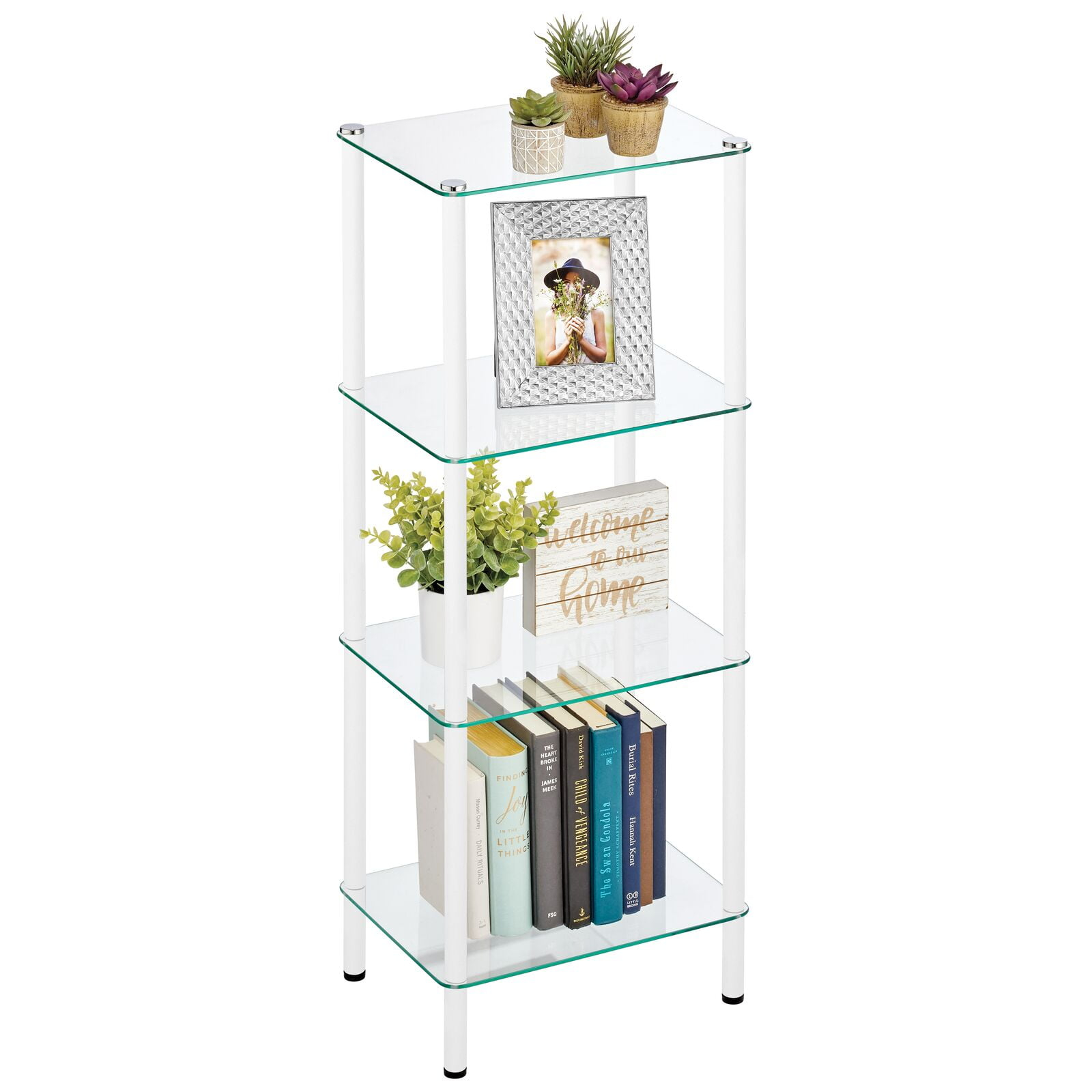 mDesign 4-Tier Glass/Metal Standing Shelf Organizer Display Unit