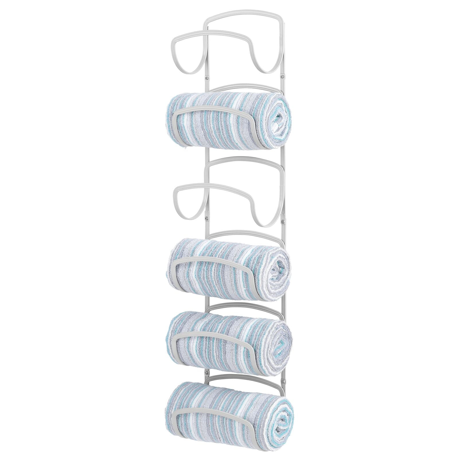 mDesign Steel Towel Holder for Bathroom Wall - Wall Mounted Organizer - Stone