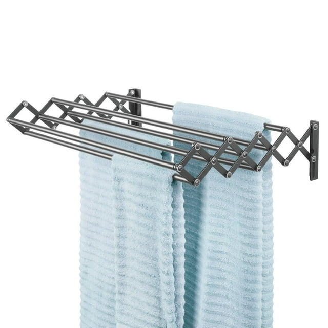 mDesign Steel Wall Mount Accordion Expandable Clothes Air Drying Rack -  Gray