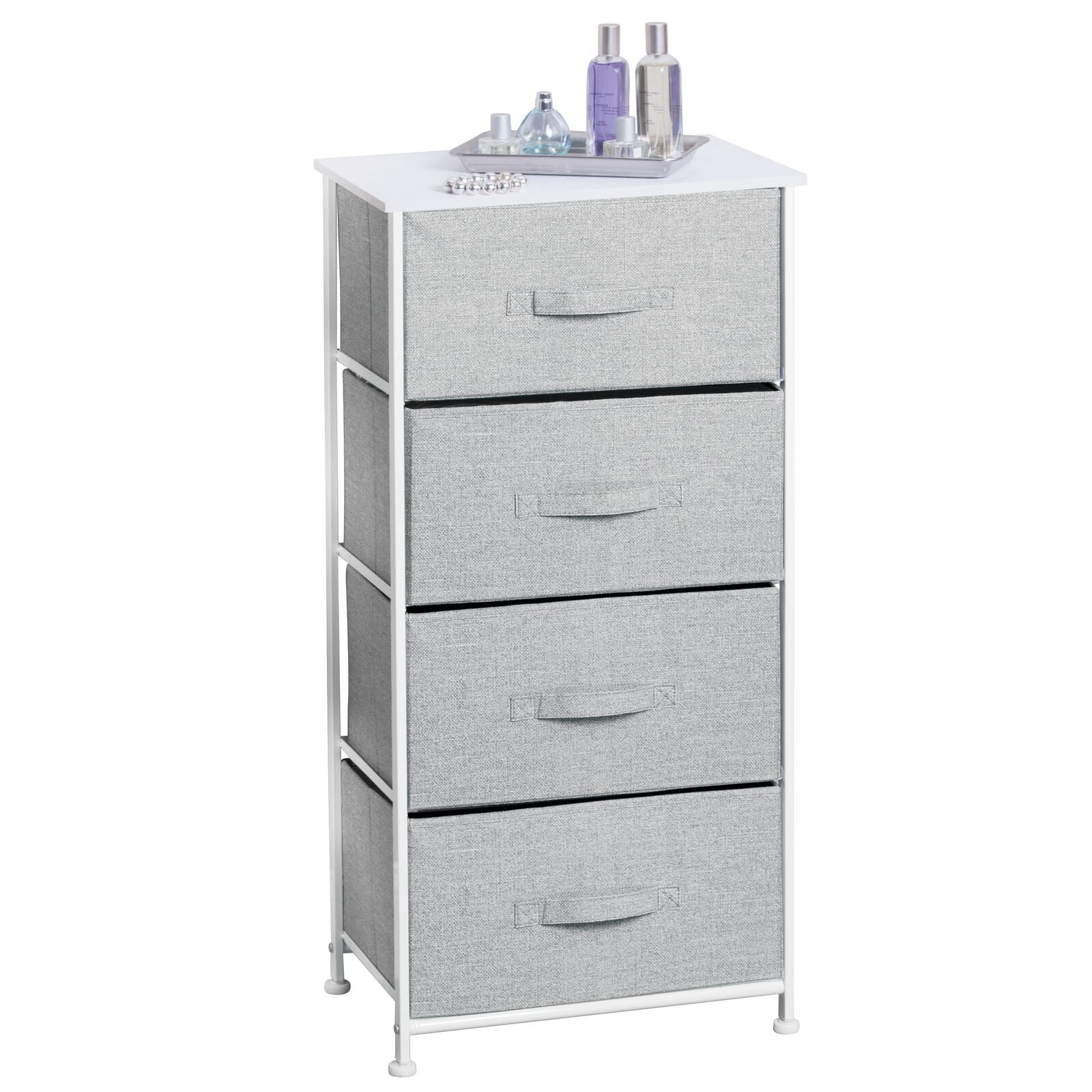 mDesign Tall Dresser Storage Tower Stand with 4 Removable Fabric Drawers - Gray