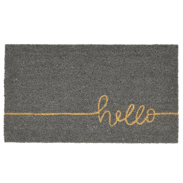 mDesign Welcome Doormat with Natural Fibers Script Hello - Gray/Natural