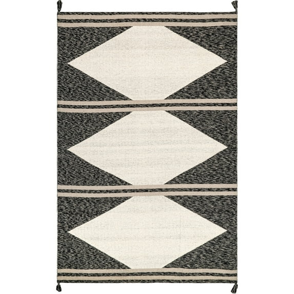 nuLOOM Chasen Cotton and Wool Flatweave Diamond Tassel Area Rug, 5' x 8', Ivory