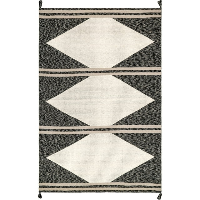nuLOOM Chasen Cotton and Wool Flatweave Diamond Tassel Area Rug, 5' x 8', Ivory