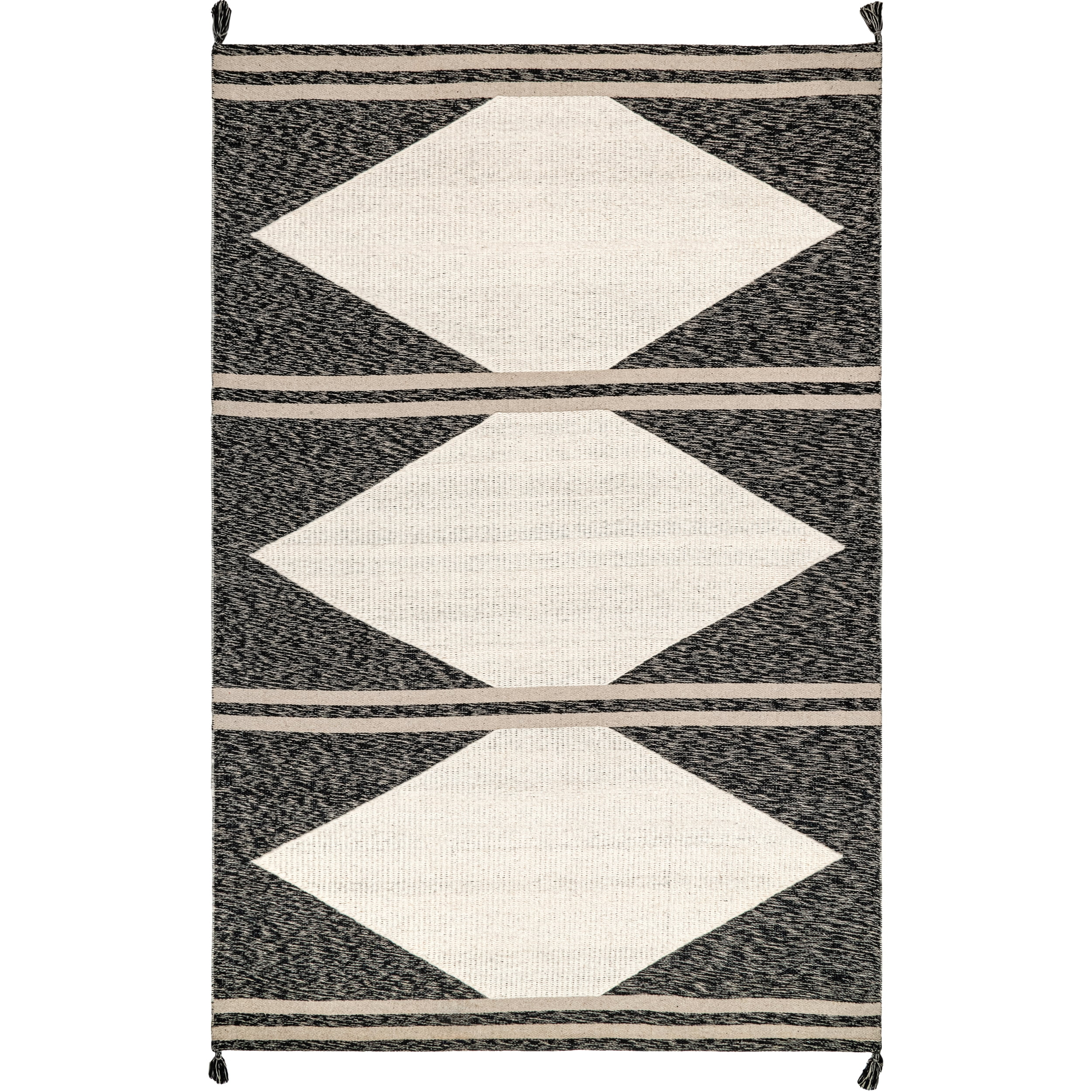 nuLOOM Chasen Cotton and Wool Flatweave Diamond Tassel Area Rug, 5' x 8', Ivory