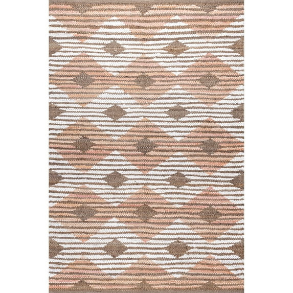 nuLOOM Hand Braided Marla Denim And Jute Diamonds Area Rug, 5' x 8', Pink
