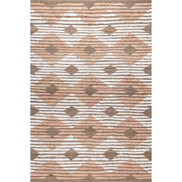 nuLOOM Hand Braided Marla Denim And Jute Diamonds Area Rug, 5' x 8', Pink