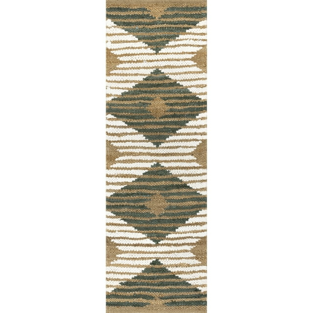 nuLOOM Hand Braided Marla Denim And Jute Diamonds Area Rug