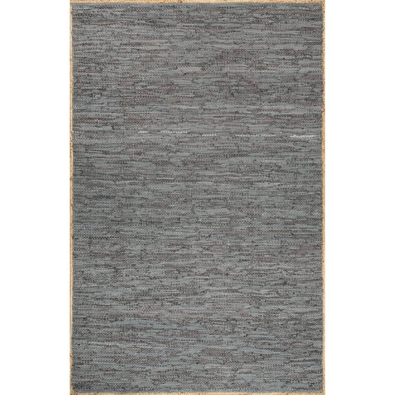 nuLOOM Koda Solid Leather Flatweave Area Rug, 4' x 6', Gray