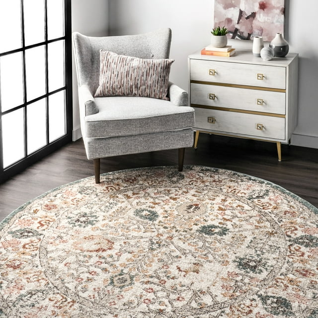 nuLOOM Lenore Vintage Floral Beige 6' 7" Transitional Round Rug