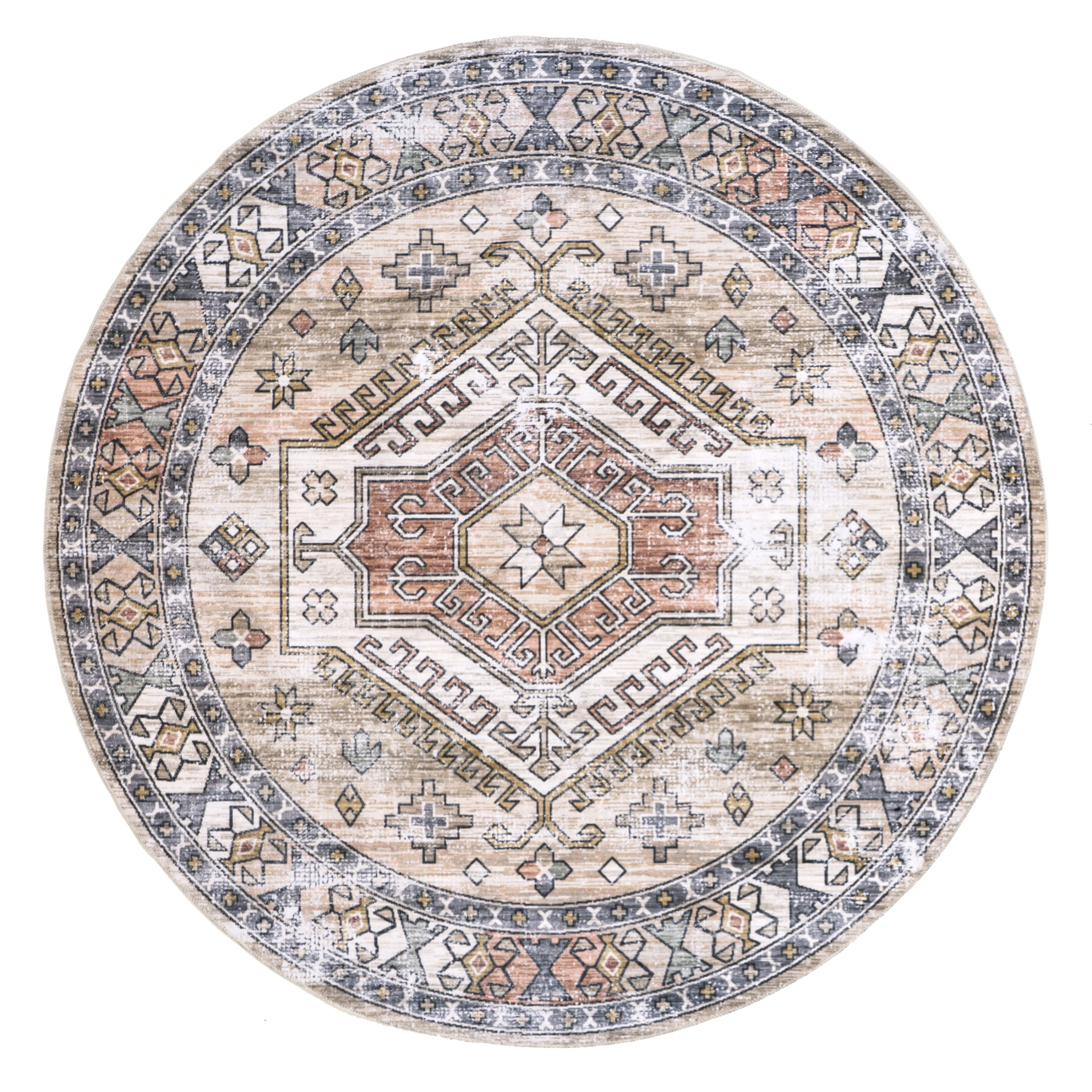 nuLOOM Mae Tribal Motif Machine Washable Peach 6' Modern Round Rug