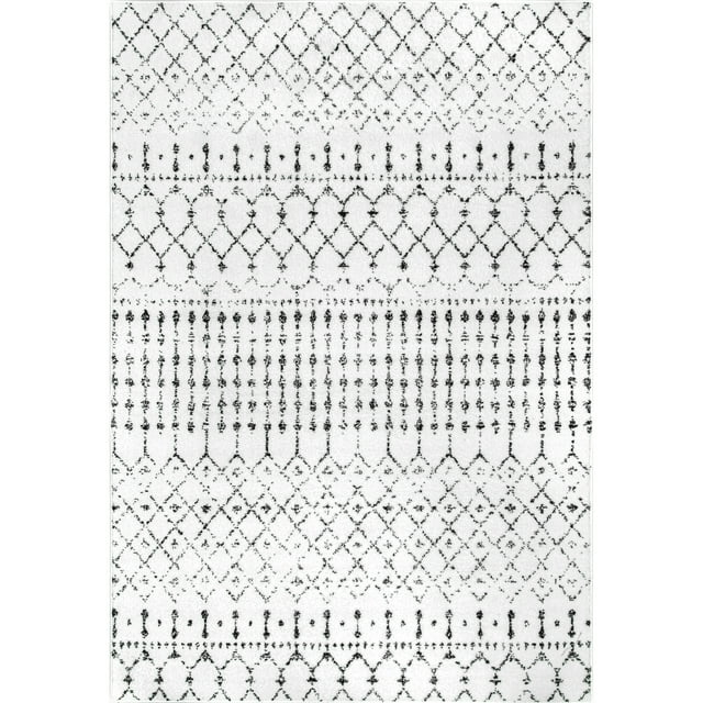 nuLOOM Moroccan Blythe White and Black 6' 7" x 9' Transitional Area Rug