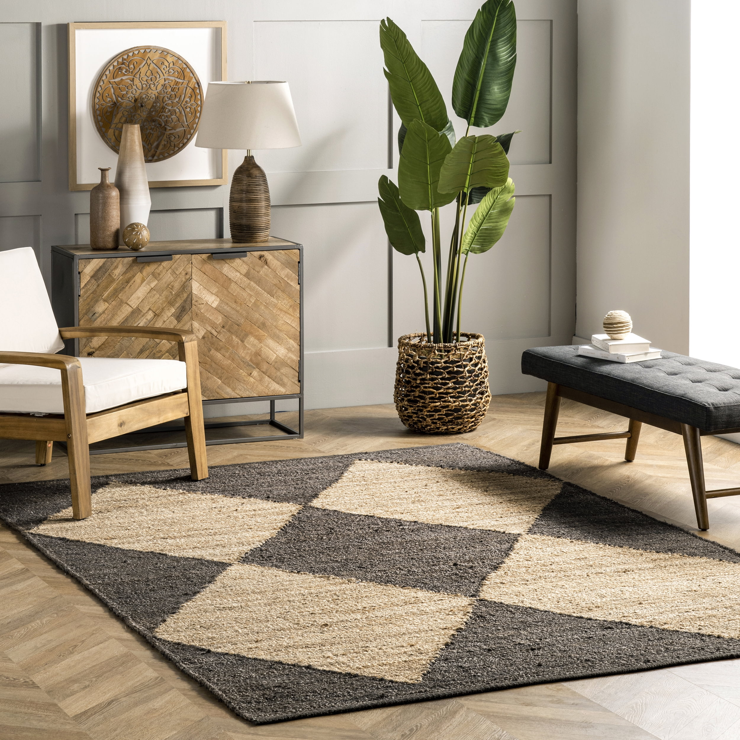 nuLOOM Pandora Diamond Jute Black 5' x 8' Geometric Area Rug