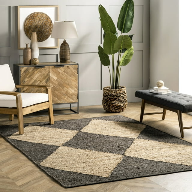nuLOOM Pandora Diamond Jute Black 5' x 8' Geometric Area Rug