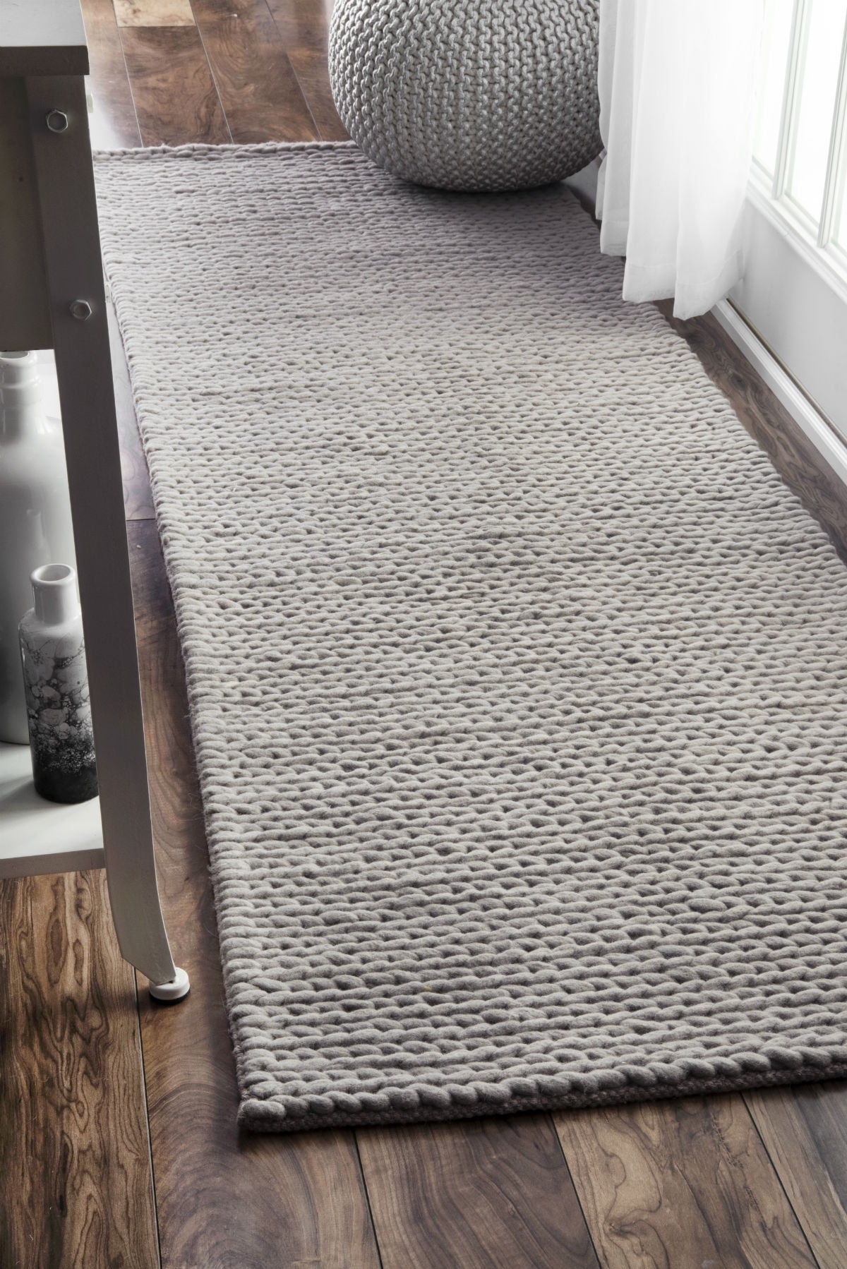 nuLOOM Penelope Braided Wool Light Gray 2' 6" x 8' Farmhouse Runner Rug
