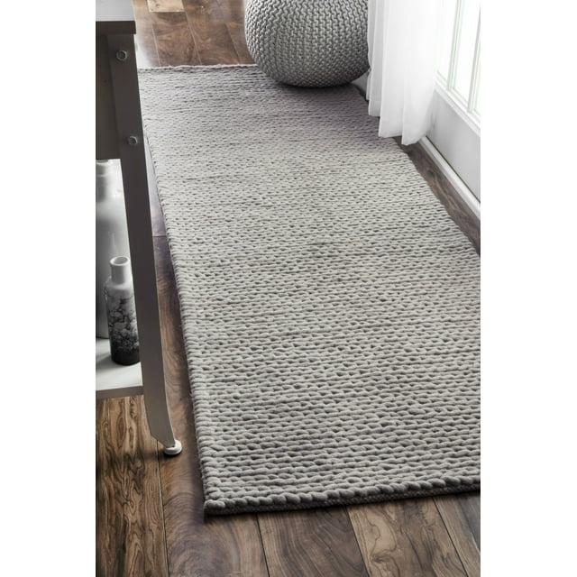 nuLOOM Penelope Braided Wool Light Gray 2' 6" x 8' Farmhouse Runner Rug