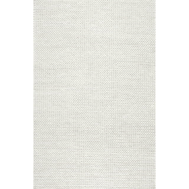 nuLOOM Penelope Braided Wool Off White 6' Farmhouse Square Rug