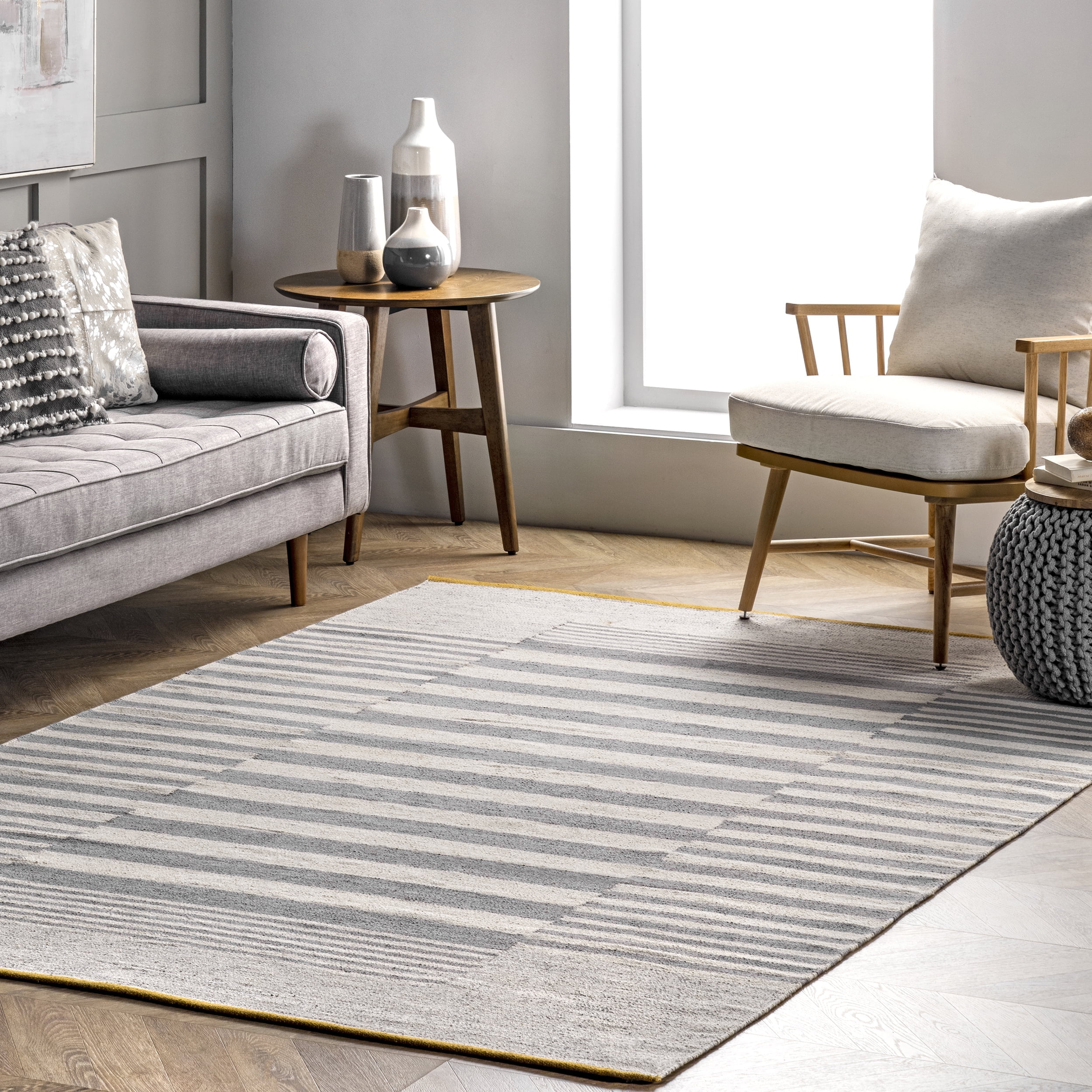nuLOOM Primrose Hand Loomed Striped Cotton Area Rug, 6' x 9', Gray