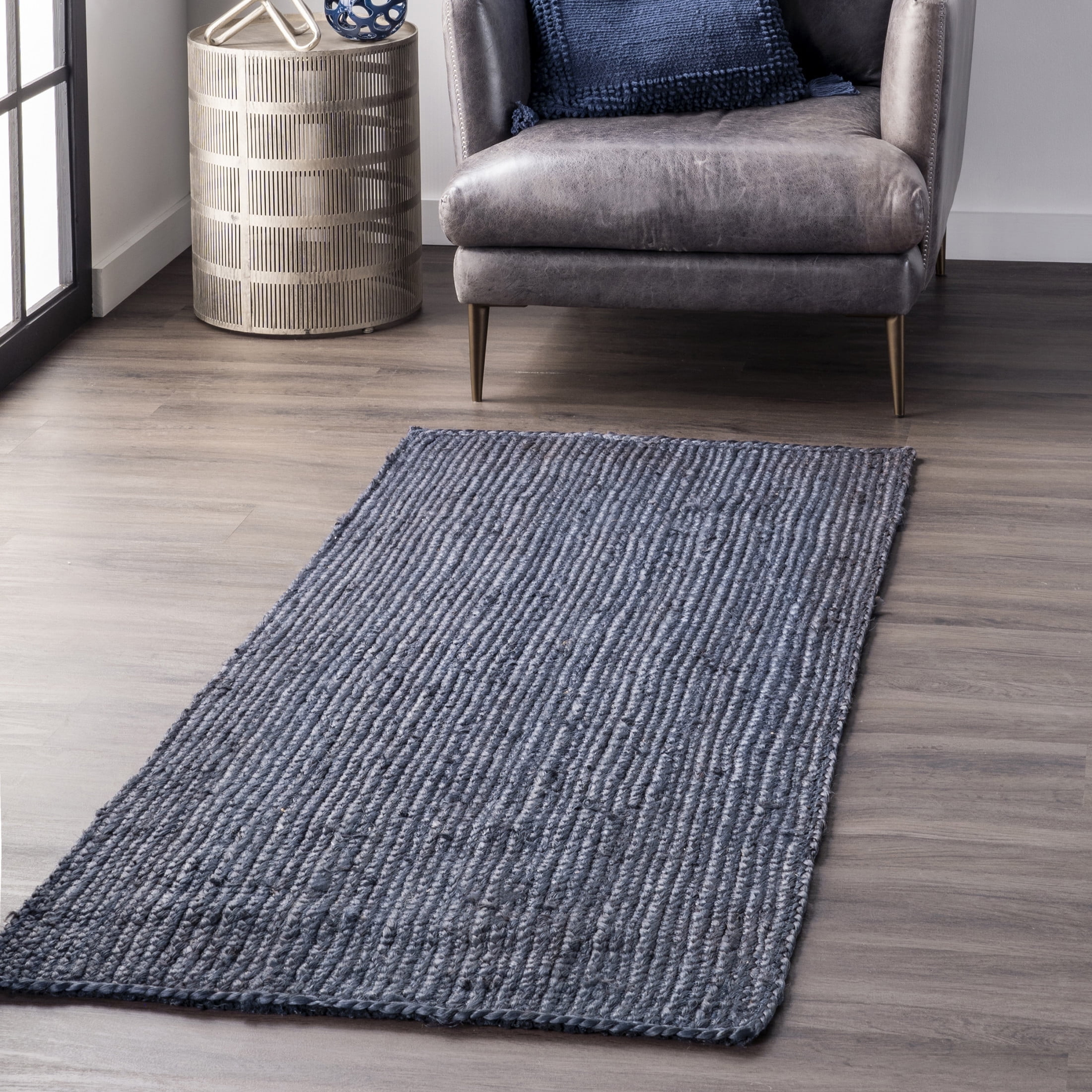 nuLOOM Rigo Hand Woven Farmhouse Jute Runner Rug, 2' 6" x 6', Navy