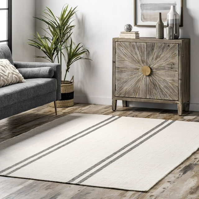 Rugs USA Elowen Double Striped Wool Area Rug, 8' 6" x 11' 6", Elowen Ivory