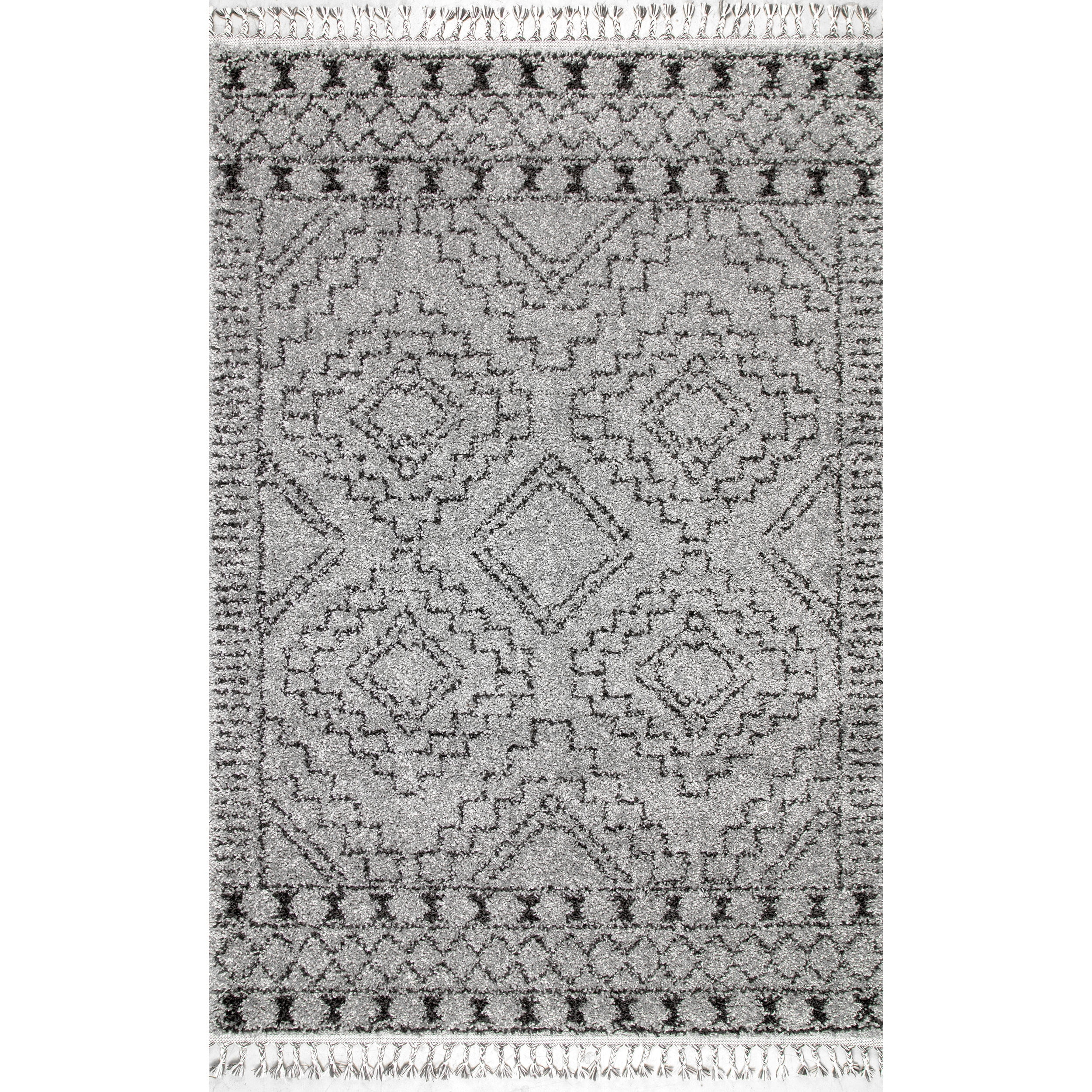 nuLOOM Vasiliki Moroccan Shag Tasseled Area Rug, 7' 10" x 10', Gray