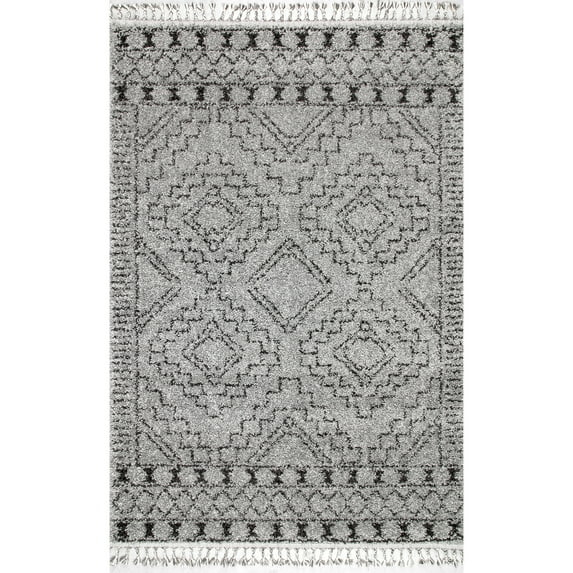 nuLOOM Vasiliki Moroccan Shag Tasseled Area Rug, 7' 10" x 10', Gray
