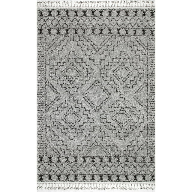 nuLOOM Vasiliki Moroccan Shag Tasseled Area Rug, 7' 10" x 10', Gray