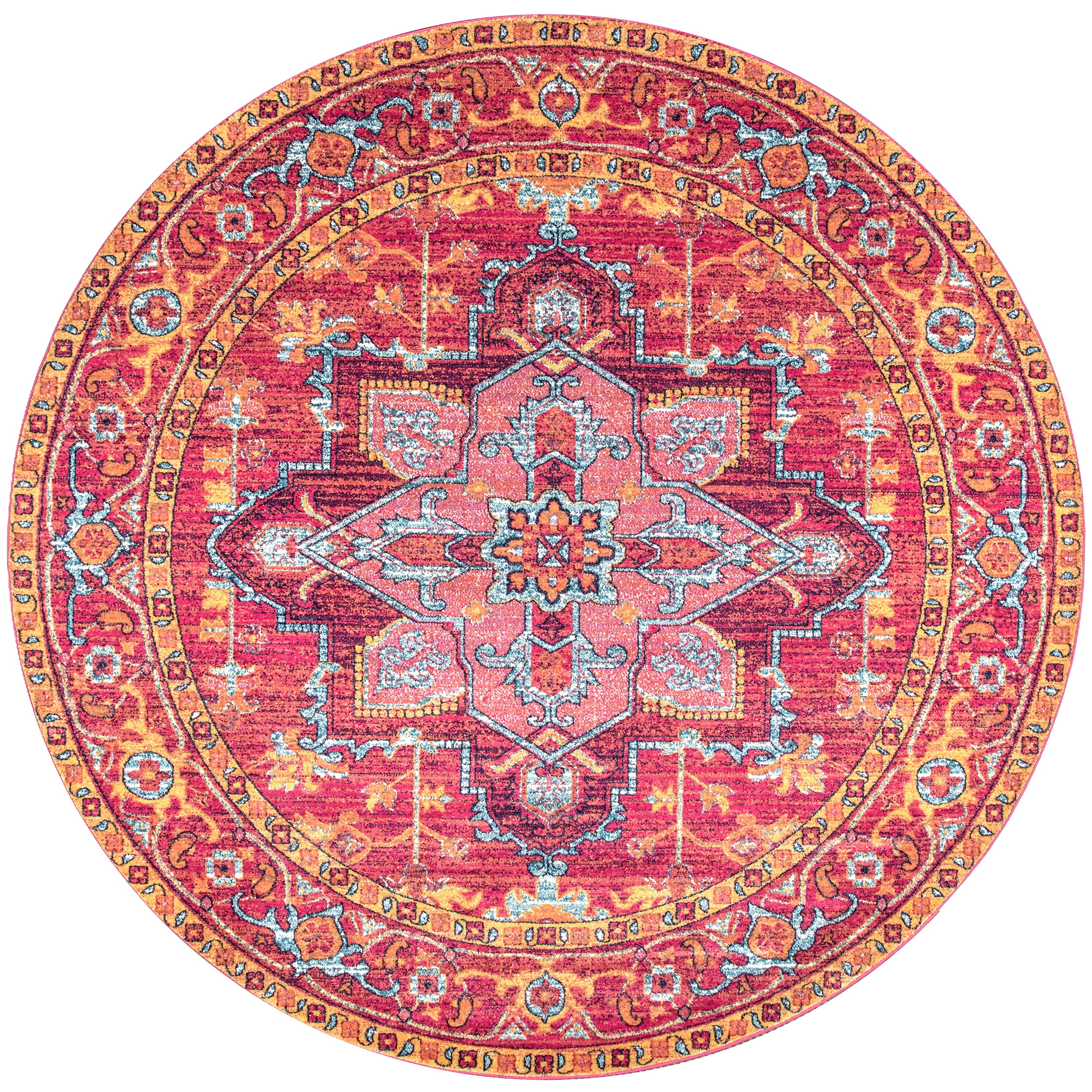 Vonda Pink and Orange Synthetic Round Area Rug, 5' Diameter