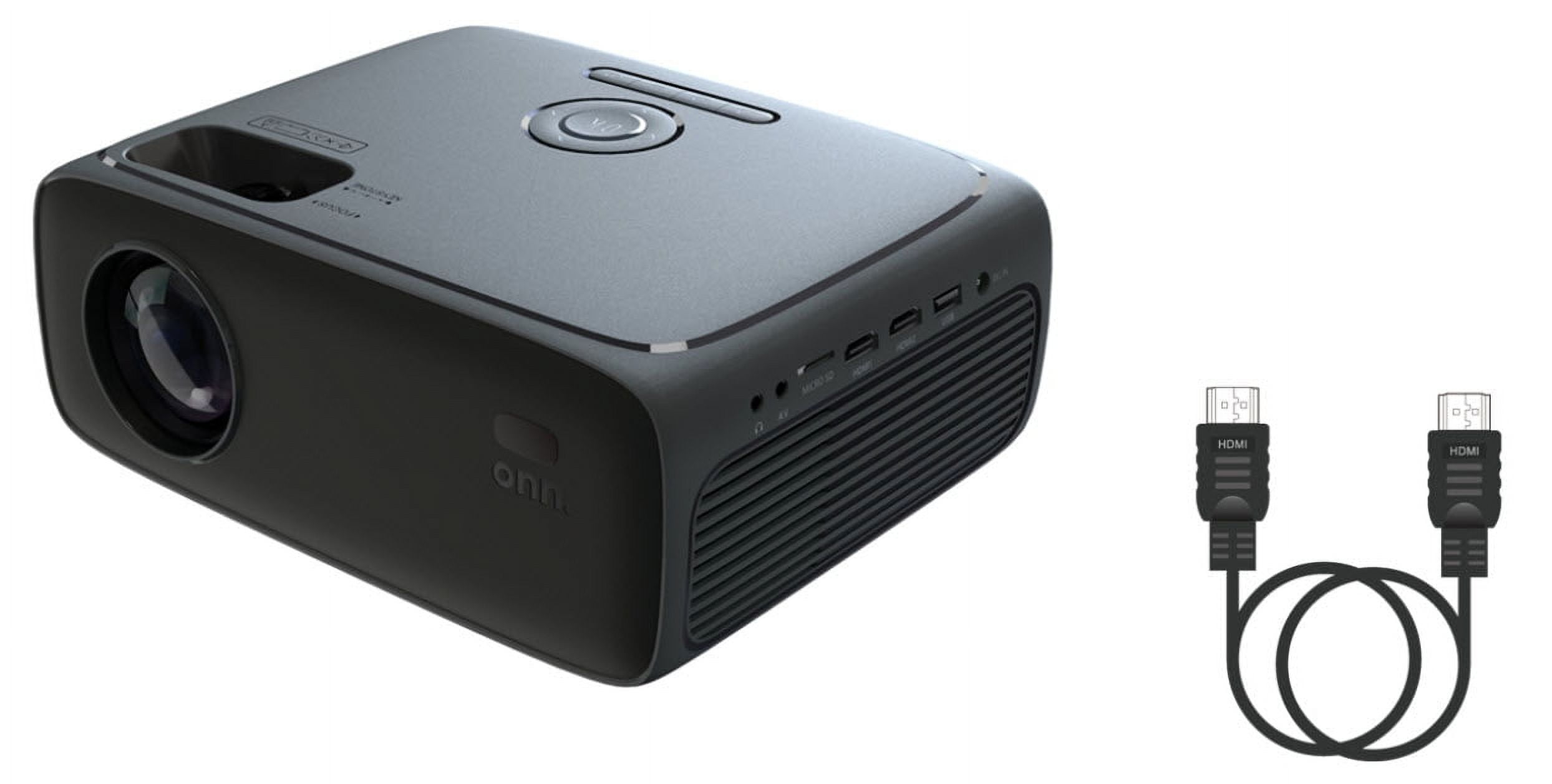 Restored ONN 720P HD Home Theater Projector with 6' HDMI Cable, Black, HDMI/USB/MicroSD/AV - Indoor & outdoor use 100096801 (Refurbished)