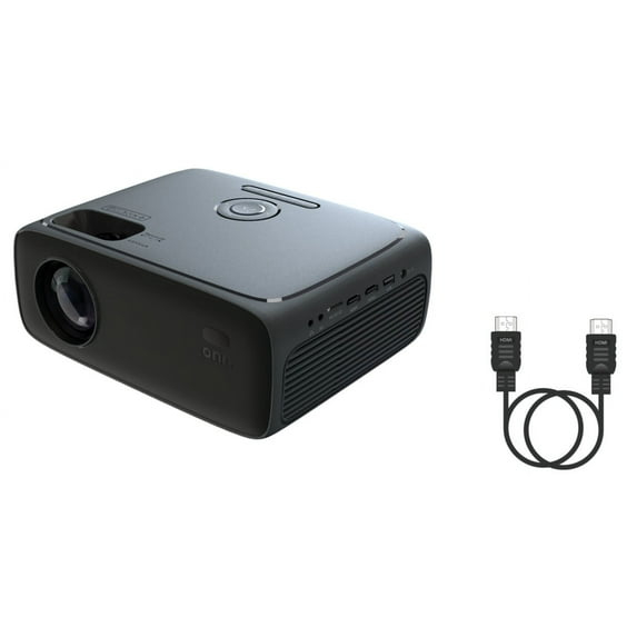 Restored ONN 720P HD Home Theater Projector with 6' HDMI Cable, Black, HDMI/USB/MicroSD/AV - Indoor & outdoor use 100096801 (Refurbished)