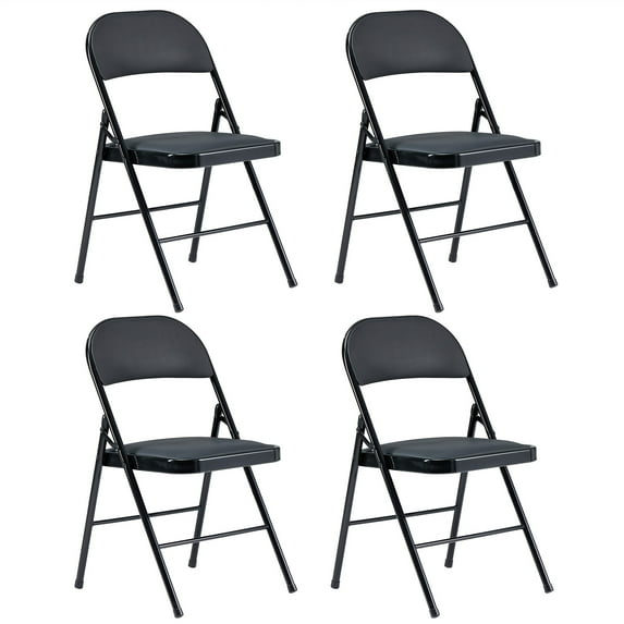 4 Pack Folding Chairs with Leather Padded Cushion Seats & Durable Metal Frame, Comfortable, Foldable, Portable, Commercial Event Seat, Indoor Outdoor for Parties, Home, Office, Black