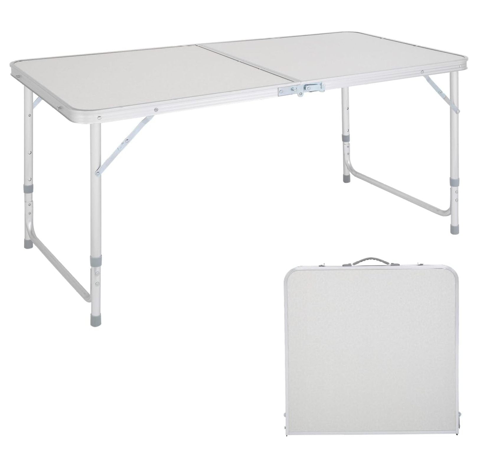 Outvita 4ft Portable Folding Camping Table, Outdoor Waterproof Adjustable Height Table, Aluminum Lightweight Suitcase Foldable Table for Picnic BBQ Beach Dining