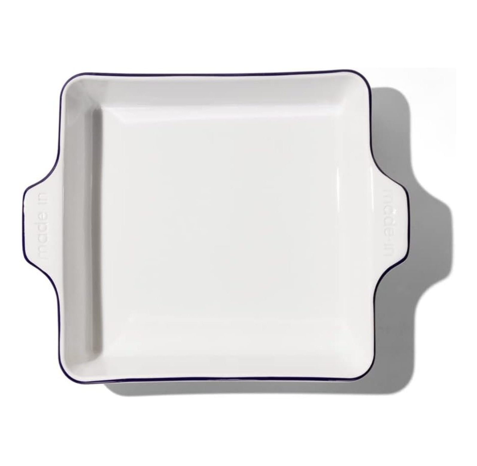 saney Cookware - Square Baking Dish - Navy Rim - Hand Crafted Porcelain - Professional Bakeware - saney France